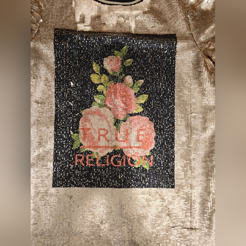 True Religion Sequin Mini Dress Lined Party Cocktail Bling Shimmer Size Medium - Picture 2 of 12